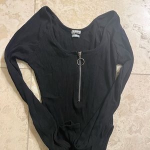 Out from under front zip body suit